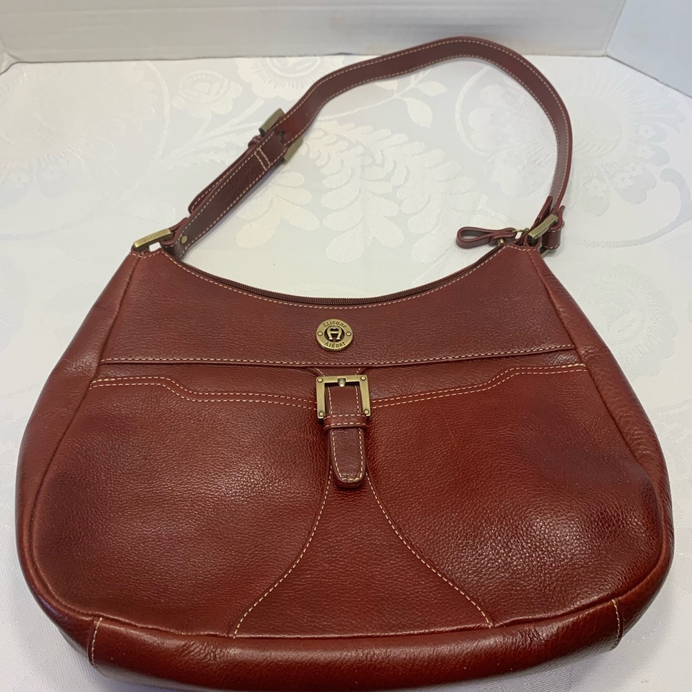 Vintage Etienne Aigner Purse red brown pebbled, leather genuine, leather,